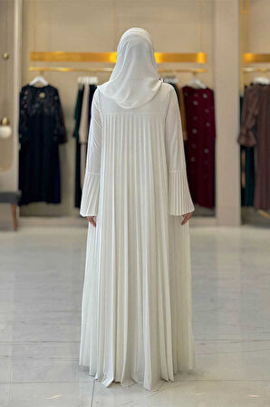 Pilise Detaylı Uzun Tunik ve Pantolon İkili Takım 8575 Ekru