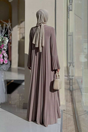 Pilise Detaylı Uzun Tunik ve Pantolon İkili Takım 8575 Vizon