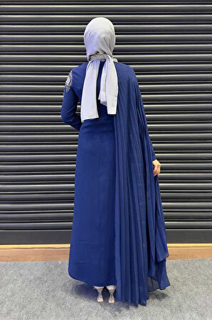 Taş Detaylı Pelerinli Elbise 3938 Lacivert