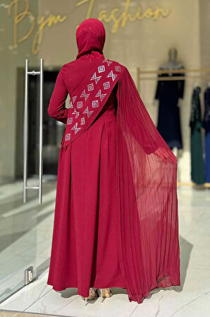 Pelerin Detaylı Elbise 3940 Bordo