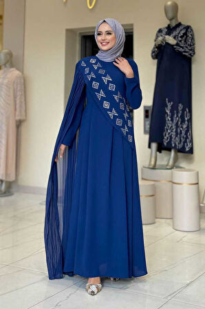 Pelerin Detaylı Elbise 3940 Lacivert