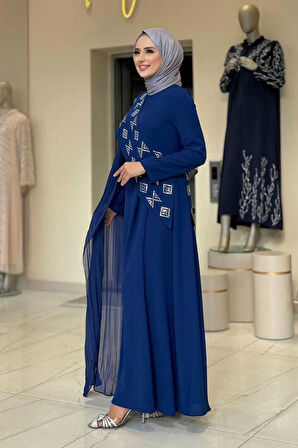 Pelerin Detaylı Elbise 3940 Lacivert