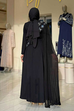 Pelerin Detaylı Elbise 3940 Siyah