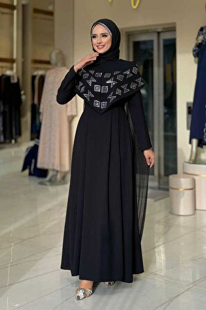 Pelerin Detaylı Elbise 3940 Siyah