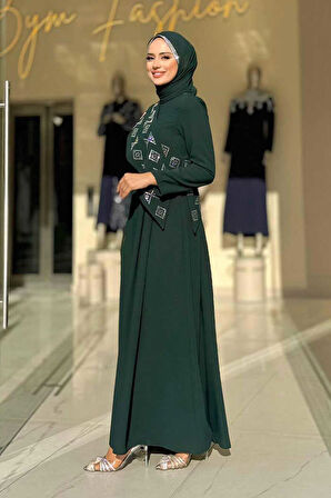 Pelerin Detaylı Elbise 3940 Zümrüt