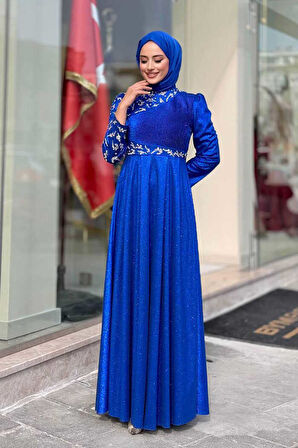 Simli Taş Detaylı Abiye 3934 Saks