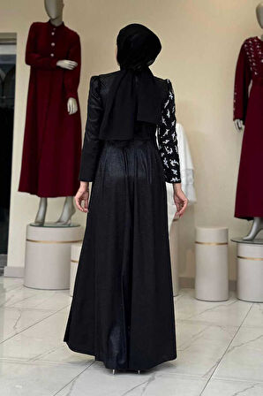 Simli Taş Detaylı Abiye 3934 Siyah