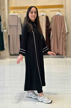 Fermuarlı Biyeli Çocuk Feracesi 6031 Siyah