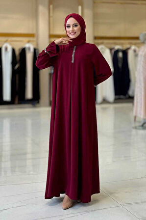 Taş Detaylı Elbise 6033 Bordo