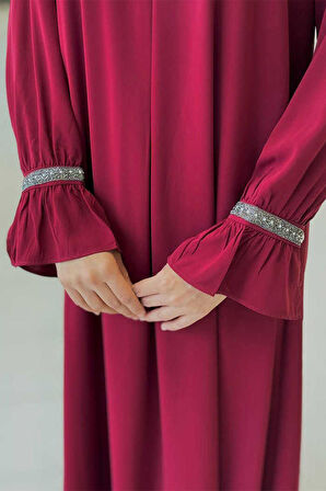 Taş Detaylı Elbise 6033 Bordo