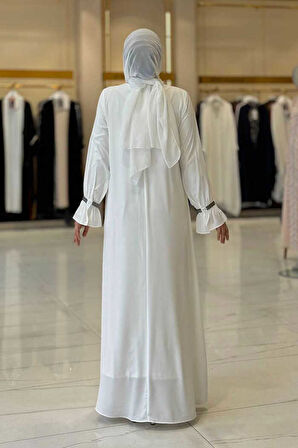 Taş Detaylı Elbise 6033 Ekru