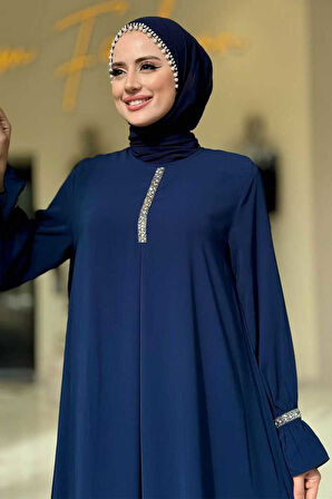 Taş Detaylı Elbise 6033 Lacivert