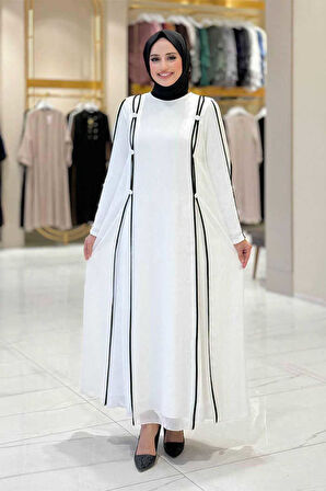 Düğme Detaylı Elbise 3919 Ekru