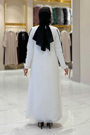 Düğme Detaylı Elbise 3919 Ekru