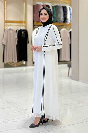 Düğme Detaylı Elbise 3919 Ekru