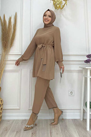 Püskül Detaylı Tunikli Pantolon İkili Takım 8424 Vizon
