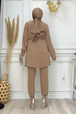 Püskül Detaylı Tunikli Pantolon İkili Takım 8424 Vizon