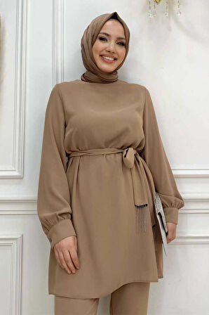 Püskül Detaylı Tunikli Pantolon İkili Takım 8424 Vizon