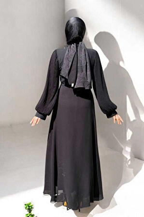 Pilise Kol Detaylı Elbise 3949 Siyah