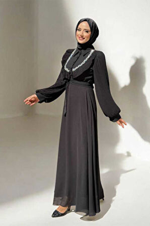 Pilise Kol Detaylı Elbise 3949 Siyah