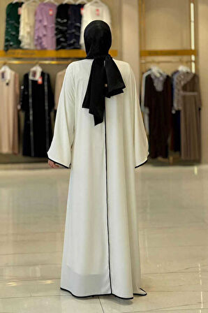 Önden Bağlama Detaylı Abaya 70005 Ekru