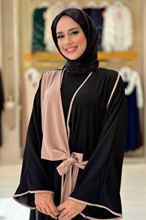 Önden Bağlama Detaylı Abaya 70005 Siyah