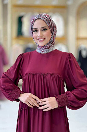 Katlı Salaş Elbise 6023 Bordo