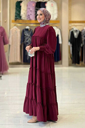 Katlı Salaş Elbise 6023 Bordo