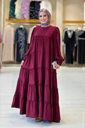 Katlı Salaş Elbise 6023 Bordo