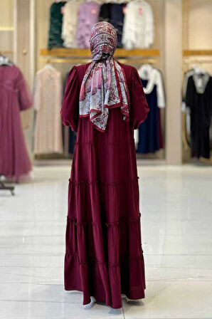 Katlı Salaş Elbise 6023 Bordo