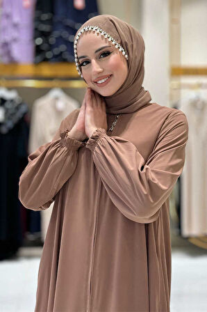 Fermuarlı Kol Manşetleri Büzgülü Mevlana Ferace 6007 Vizon