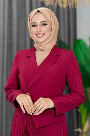 Ceket Görünümlü Eteği Piliseli Elbise 3700 Bordo