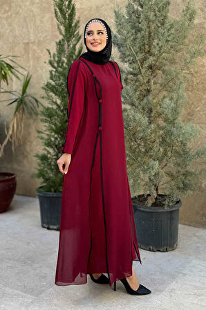 Düğme Detaylı Elbise 3919 Bordo