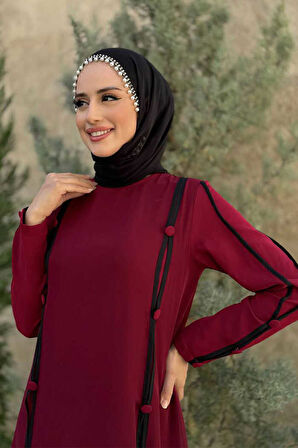Düğme Detaylı Elbise 3919 Bordo