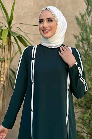 Düğme Detaylı Elbise 3919 Zümrüt