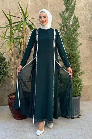 Düğme Detaylı Elbise 3919 Zümrüt