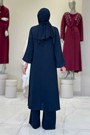 Verevli Tunik, Pantolon ve Şal Üçlü Takım 3937 Lacivert