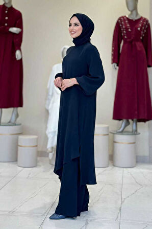 Verevli Tunik, Pantolon ve Şal Üçlü Takım 3937 Lacivert