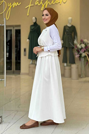 Etek ve Yelek İkili Takım 6035 Ekru