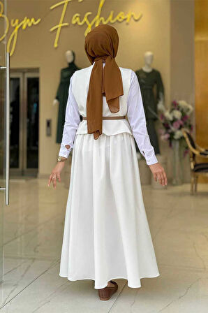 Etek ve Yelek İkili Takım 6035 Ekru