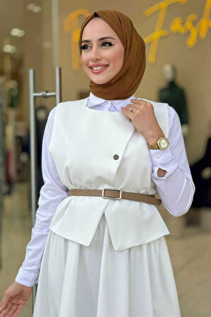 Etek ve Yelek İkili Takım 6035 Ekru