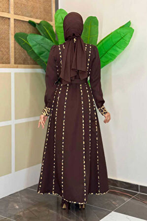 Leopar Biyeli Kemerli Elbise 3930 Kahverengi