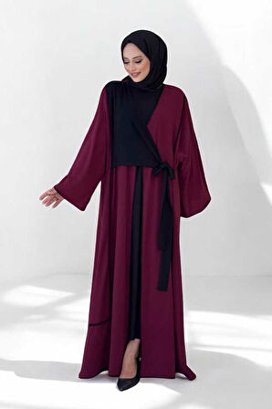 Önden Bağlama Detaylı Abaya 70005 Bordo