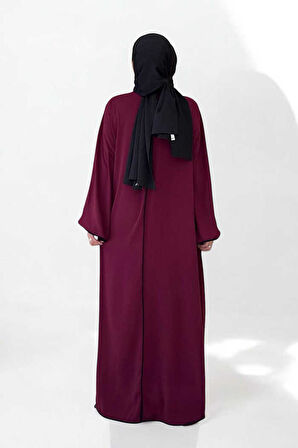Önden Bağlama Detaylı Abaya 70005 Bordo