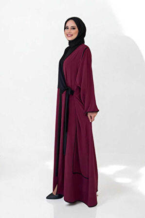 Önden Bağlama Detaylı Abaya 70005 Bordo