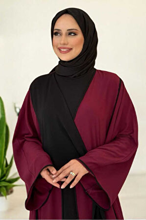 Önden Bağlama Detaylı Abaya 70005 Bordo