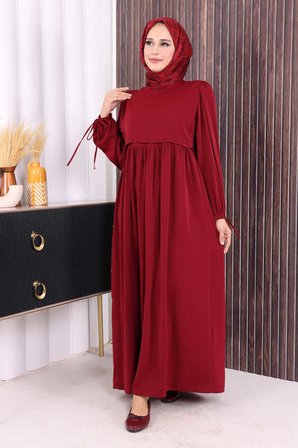 Çift Katlı Bağlama Detay Elbise 6003 Bordo