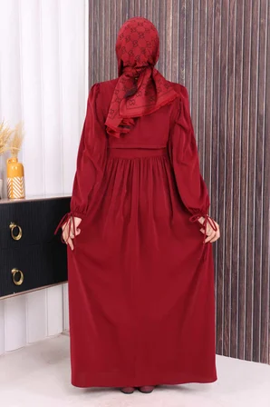 Çift Katlı Bağlama Detay Elbise 6003 Bordo
