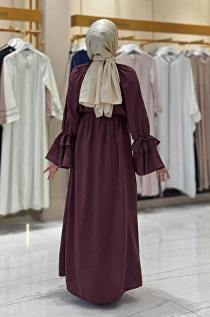 Kol Fırfır Detaylı Elbise 3925 Bordo