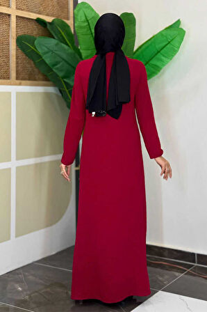 Çıt Çıt Düğme Detaylı Elbise 3928 Bordo